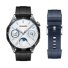 De Huawei Watch GT 4 Spring Edition Zwart Fluorelastomeer bandje 46mm + Diepzee Blauw Fluorelastomeer bandje 2-in-1. (Afbeeldingsbron: Huawei)