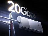 De 10Gbps-versie van de SSD-behuizing kost $29.99. Op de afbeelding: een promotiefoto die de overdrachtssnelheid van 20Gbps van het andere model benadrukt.