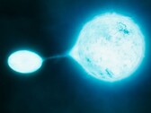 Een illustratie van een neutronenster en een andere ster.