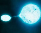 Een illustratie van een neutronenster en een andere ster.