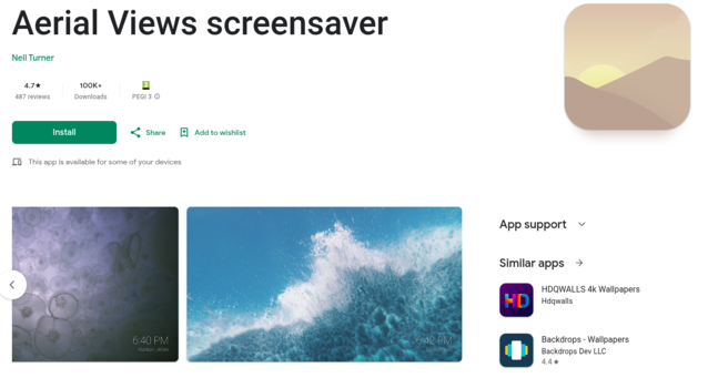 De Aerial Screensaver App voor Android TV geeft uw apparaat dezelfde schermbeveiliging als een Apple TV, maar kan ook worden gebruikt om afbeeldingen en video's rechtstreeks van een NAS te halen (Afbeelding Bron: AerialViews / Google Play)