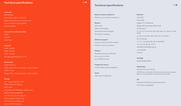 Volledige specificaties (Afbeelding bron: CMF)