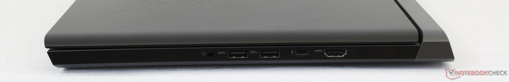 Rechterkant: 3.5 mm audiopoort, 2x USB 3.1, USB Type-C + Thunderbolt 3, HDMI 2.0