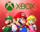 Mario en andere Nintendo-figuren onder Xbox-logo (Afbeelding bron: Nintendo of America, Xbox-gaming met bewerkingen)