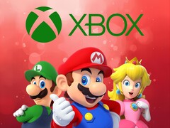 Mario en andere Nintendo-figuren onder Xbox-logo (Afbeelding bron: Nintendo of America, Xbox-gaming met bewerkingen)