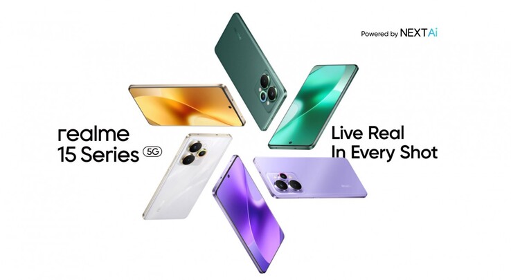 De Realme 15 Pro is verkrijgbaar in vloeiend zilver, fluweelgroen en zijdepaars (Afbeelding bron: Realme)