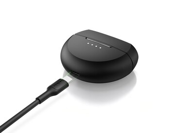 De USB-C oplaadhouder van de SoundForm Rhythm ANC oordopjes. (Afbeeldingsbron: Belkin)