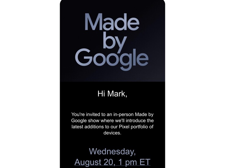 Uitnodiging voor een Made by Google-evenement, verzonden naar Mark Gurman. (Afbeeldingsbron: Mark Gurman op X)