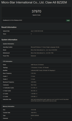 AMD Ryzen Z2 Extreme Geekbench GPU OpenCL (bron: Geekbench)