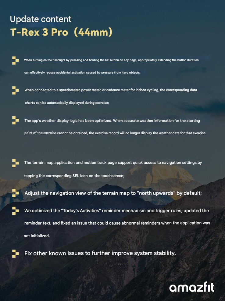 Het wijzigingslogboek voor firmwareversie 4.4.2.3 voor de Amazfit T-Rex 3 Pro 44 mm smartwatch