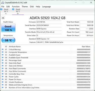 ADATA SE920 werkt met PCIe 4.0 x4