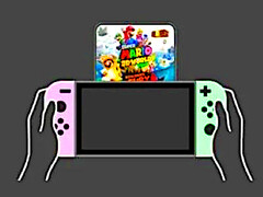 Nintendo Switch wordt vastgehouden met Super Mario 3D World Virtual Game Card in de hand.