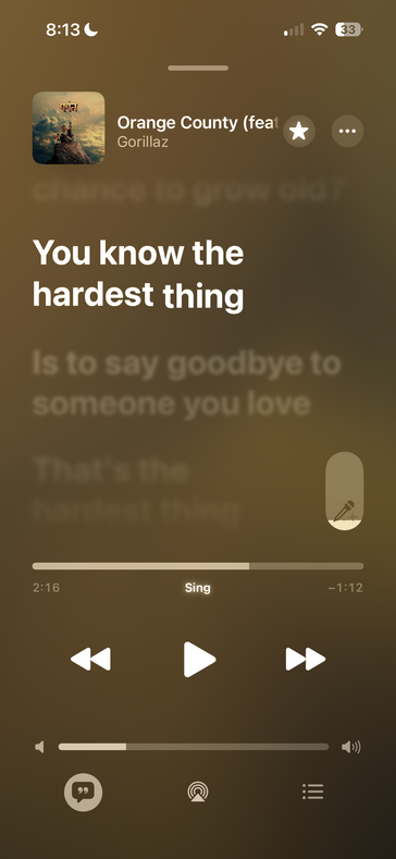 De songteksttab in Apple Music...