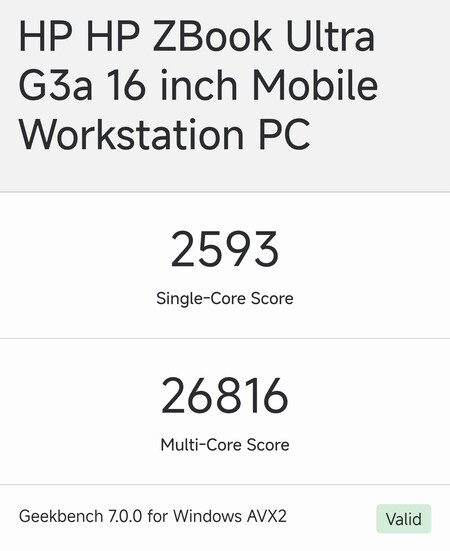 De vermelding van de HP ZBook Ultra G3a 16 inch op Geekbench