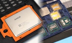 Een nog niet uitgebrachte 64-core Threadripper werd getoond, evenals enkele Ryzen 5000X3D technische samples. (Afbeelding bron: Gamers Nexus - bewerkt)