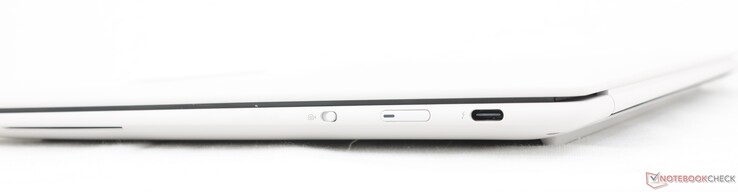 Rechts: Schakelaar voor uitschakelen camera, aan/uit-knop, USB-C Thunderbolt 4 met DisplayPort 2.1 + Power Delivery (65 W)