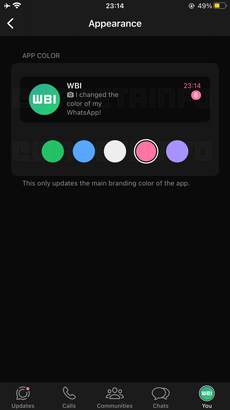 Aanpassing app-thema kleur gespot op WhatsApp beta (Afbeeldingsbron: WABetaInfo)