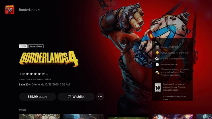 PlayStation Store prijstracker toont Borderlands 4 kortingen (Afbeelding bron: screenshot, Adam Corsetti)