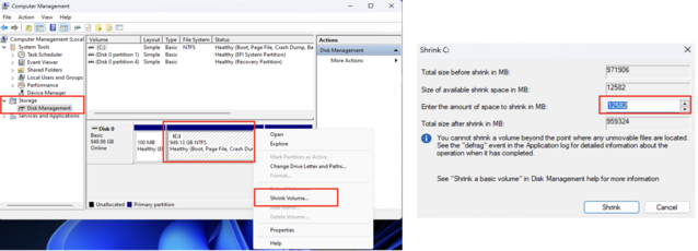 Windows Schijfbeheer kan koppig zijn in het geven van de juiste hoeveelheid ruimte waarin uw schijf gekrompen kan worden (Afbeelding Bron: Notebookcheck)