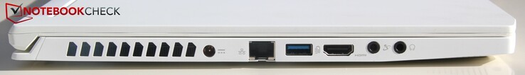 Links: AC-voeding, LAN, USB type-A 3.0, HDMI, microfoon, koptelefoon