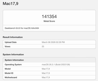Metalen score voor de Apple M5 Pro.