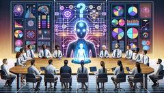 AI-onderzoeksvergadering (Gegenereerd met DALL-E 3)