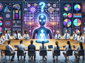 AI-onderzoeksvergadering (Gegenereerd met DALL-E 3)