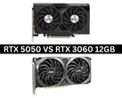 Zij-aan-zij afbeelding van Nvidia GeForce RTX 5050 en RTX 3060 12 GB grafische kaarten (Afbeelding Bron: Productafbeeldingen via Gigabyte en MSI. Samengesteld door Anmol Dubey via Notebookcheck).
