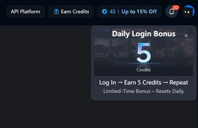 5 credits voor dagelijks inloggen (afbeeldingsbron: Screenshot op Vidu.com)