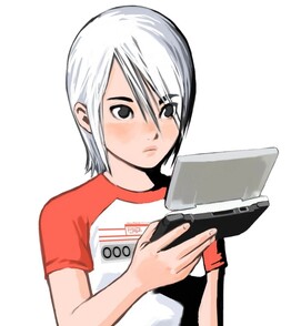 Ashley met een Nintendo DS - "DAS". (Afbeeldingsbron: Cing Wiki)