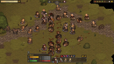 Een afbeelding die een gevecht tussen twee legers in Battle Brothers toont.