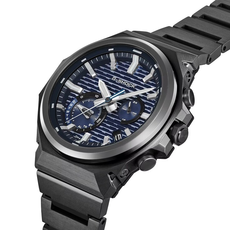 De GST-B1000BD-2A combineert een blauwe wijzerplaat met een donkere, geïoniseerde roestvrijstalen kast en armband.