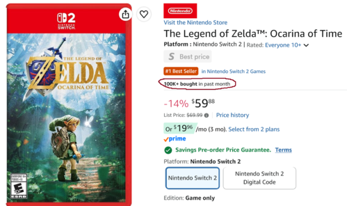 Zelda: Ocarina of Time Amazon-vermelding en verkoopcijfers getoond