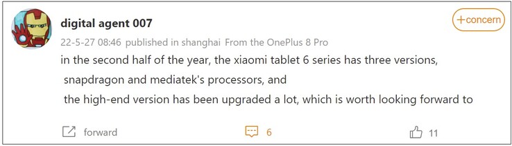 Xiaomi Pad 6 commentaar. (Weibo - machine vertaald)