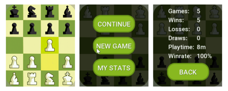 Screenshots van de Zepp Health Mini Chess app voor Amazfit smartwatches. (Afbeeldingsbron: Silver Developer)