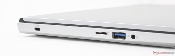 Links: Kensington-slot, MicroSD-lezer, USB-A 3.2 Gen. 1, 3,5 mm headset