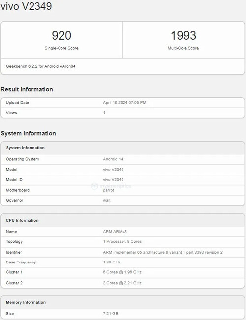 De Vivo V30 SE (of V2349) en V40 SE (V2337) lijken vrijwel identiek op Geekbench...