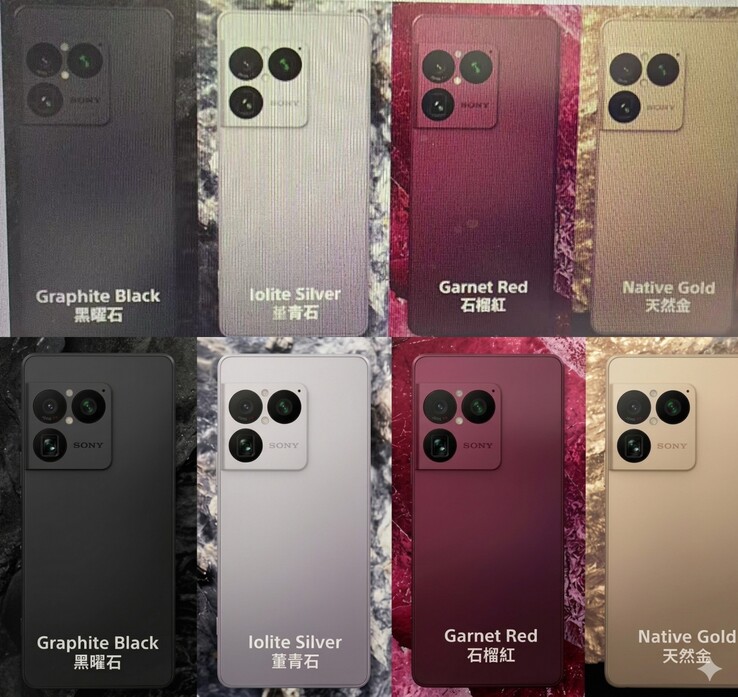 Gelekte (waarschijnlijk marketing) afbeeldingen van de Xperia 1 VIII lijken het nieuwe ontwerp en de nieuwe kleuren te bevestigen. Oorspronkelijke afbeelding (boven) vs. verbeterde afbeelding (onder).