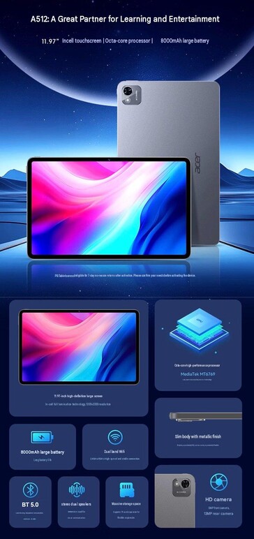 Kenmerken van de Acer A512-tablet