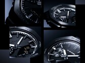 Een collage van close-upfoto’s waarop de textuur van de wijzerplaat, de uurmarkeringen en de bezel van de Casio G-Shock GM-2100LXB goed tot hun recht komen.