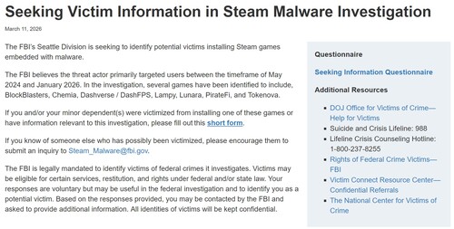 FBI-bericht over onderzoek naar Steam-malware