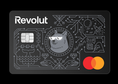 De Revolut Mastercard met LED’s. De oogjes lichten op tijdens het betalen.