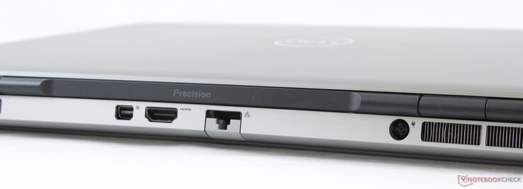 Achterkant: Mini-DisplayPort 1.4, HDMI 2.0, Gigabit RJ-45, stroomadapter