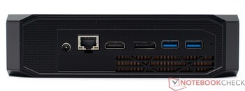 Achterkant: voeding, RJ45, HDMI 2.0, DisplayPort, 2x USB 3.2 Gen2