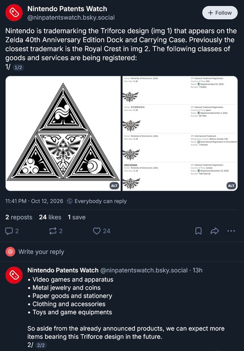Nintendo Triforce-handelsmerk weergegeven