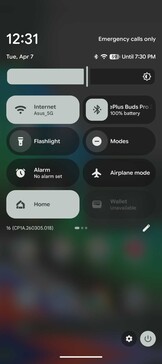 Meldingenscherm met snelle instellingen