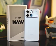 Een eerste-gen Honor Win smartphone afgezet tegen zijn doos.
