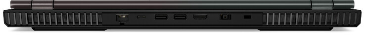 Achter: Gigabit-Ethernet, USB 3.2 Gen 1 (Type C; DisplayPort), 2x USB 3.2 Gen 1 (Type A), HDMI, voeding, kabelslot