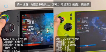 MSI Claw Z2 Extreme vs Ultra 7 258V stroomverbruik (Afbeelding bron: Bilibili via VideoCardz)