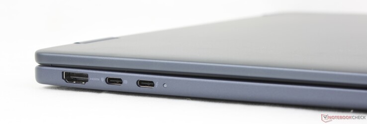 Links: HDMI 2.1, USB-C 3.2 Gen. 2 met DisplayPort 1.4 + Power Delivery, USB-C Thunderbolt 4 met DisplayPort 2.1 + Power Delivery